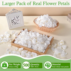 500+ PCS Real White Rose Petals, 4.57Oz (130G) Preserved White Flower Petal for