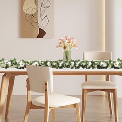 MAKHOT 2Pack White 6.6 Ft Eucalyptus Garland with Lovely Faux Rose Flowers, A…