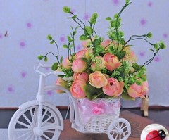 Imitation Décor Rattan Flower Basket Vase Tricycle Bicycle Model Home Garden DIY