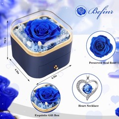 Gifts for Mom Preserved Real Blue Rose with Necklace B Dark