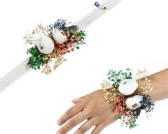 CORSAGE SET OF 4 WHITE CORSAGES FOR WEDDING CORSAGE WRISTLET