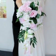 Bridal Bouquet Silk Flower Artificial Rose Drop Shape Bridesmaid Decor Chic Cute