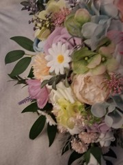 Pastel Bouquet and Boutonniere, Teardrop Style, Pink, Blue, Lavender 2pc Set