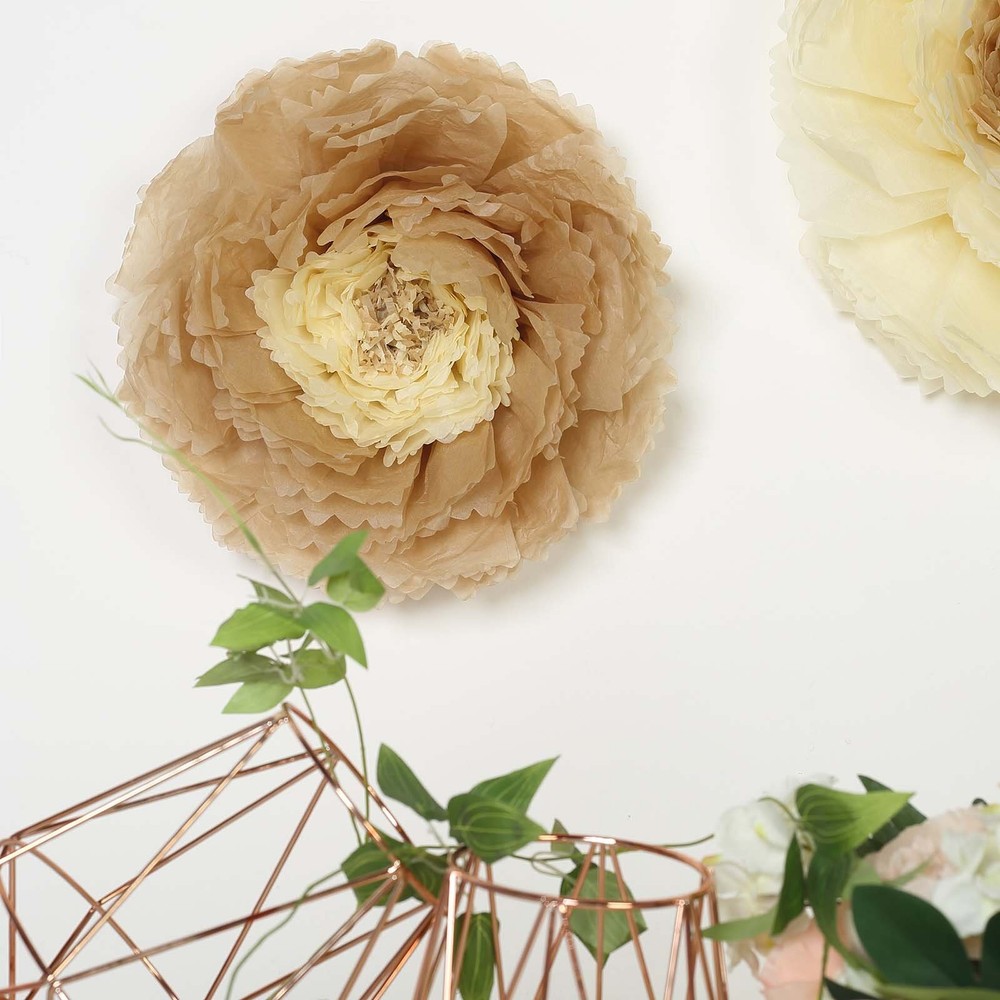 12 pack 12″ 16″ 20″ Natural and Taupe Tissue Paper Carnation Flowers Backdrop