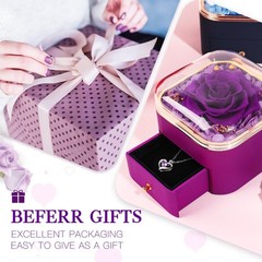 Beferr Birthday Gifts for Women Preserved Real Rose with 16 cm, A Purple