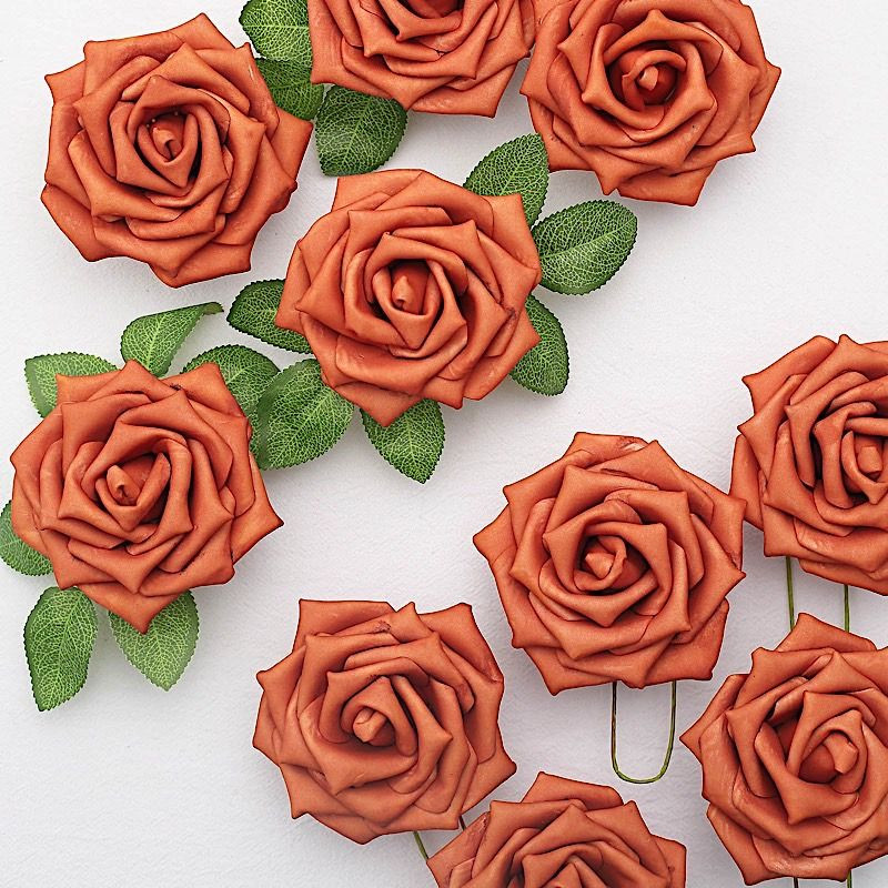 24 TERRACOTTA 5″ FOAM ROSE Flowers Stems Party Wedding Events Decorations
