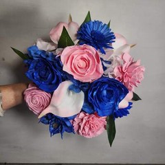 Pink Royal Blue Rose Calla Lily Sola Wood Bridal Wedding Bouquet Accessories