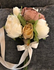 Dusty Rose, Champagne & White/Ivory Faux Flower Bridal Wedding Bouquet Handmade