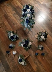 Navy Blue Gray Bridal Bouquet and Sola Wood Natural Lasting Wedding Prom Flowers