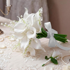 16 Pcs Bride Bouquet Set Include 10 White Calla Lily Artificial Flowers 5 Faux L