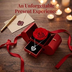Preserved Real Rose with I love you Necklace 100 Languages, Gifts middle, red