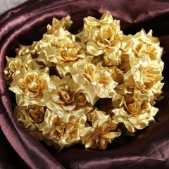 50Pcs Reusable Artificial Silk Rose Flower Heads Golden Wedding Decoration