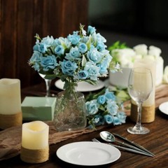 DUSTY BLUE 4 Bushes 12″ Silk Roses Artificial FLOWERS Bouquets Home Decorations