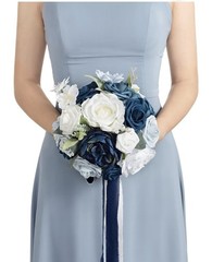 Ling’s Moment 9″ Wedding Navy Blue Bouquet for Bride, Bridesmaid’s Bouquet-A6