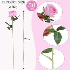 Hananona 50 Artificial Roses in Bulk, Fake Silk Pink Roses Realistic Roses for