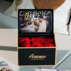 ADDWel Preserved Rose Gift Box with 4×6 Photo Frame, Romantic 6 Roses, Red