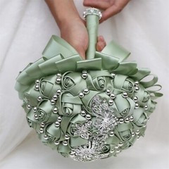 Handmade Wedding Bouquet with Silver Rhinestone Brooch Pearl Bridal Bouquet f…
