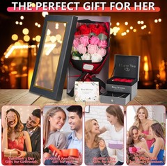 Preserved Red Rose Flowers with Love Necklace Gifts for Women Mom Birthday Prom