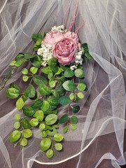 Dusty Pink And White Accent Cascading Bridal Bouquet With Diamond Stud Handle