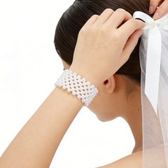 4 Pcs Wrist Flower Band Pearl Wristlet for Corsage Bracelet with Ribbon