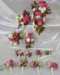 Wedding Bouquet Set, Pink, Dusty Pink, Ivory, Cream, Cascade Bouquets, Teardrop