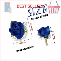SITUMEIZI 2Pcs Blue Corsage and Boutonniere Set,Corsage Wristlet for Prom Decor,