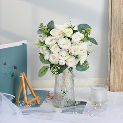 Set of 6 Ivory White Artificial Rose Eucalyptus Bouquets for Weddings