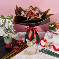 40Sets DIY Flower Bouquet Kit with Glitter Artificial Roses, Flower Wrapping