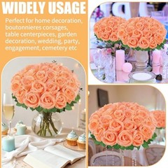 36 Pcs Artificial Roses with Long Stems, Fake Silk Rose Artificial Peach Pink