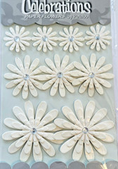 Celebrations Sparkle Paper Flower by Petaloo Pearl Daisies Wedding White 9 pc
