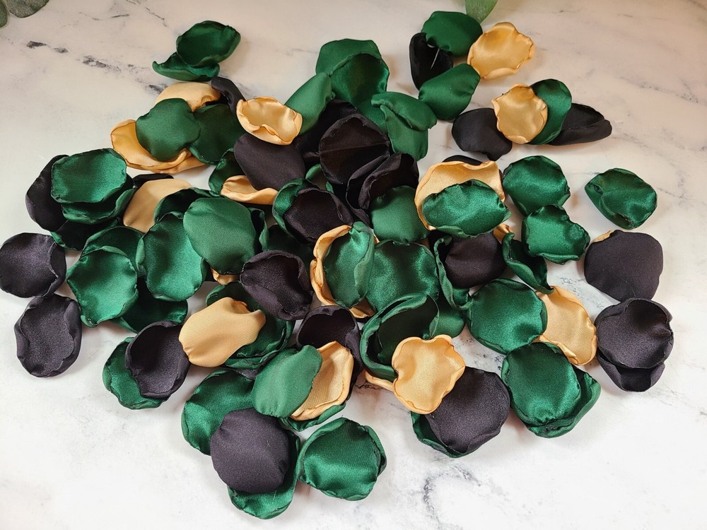 Emerald Green Rose Petals Gold Black Flower Girl Petals Fall Wedding Decor We Do