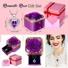 Valentines Day Gifts for Her – Preserved Real Purple Rose with Heart