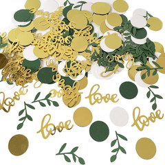 200 Pcs Rose Gold Glitter Wedding Table Confetti, Greenery Eucalyptus, Bridal Sh