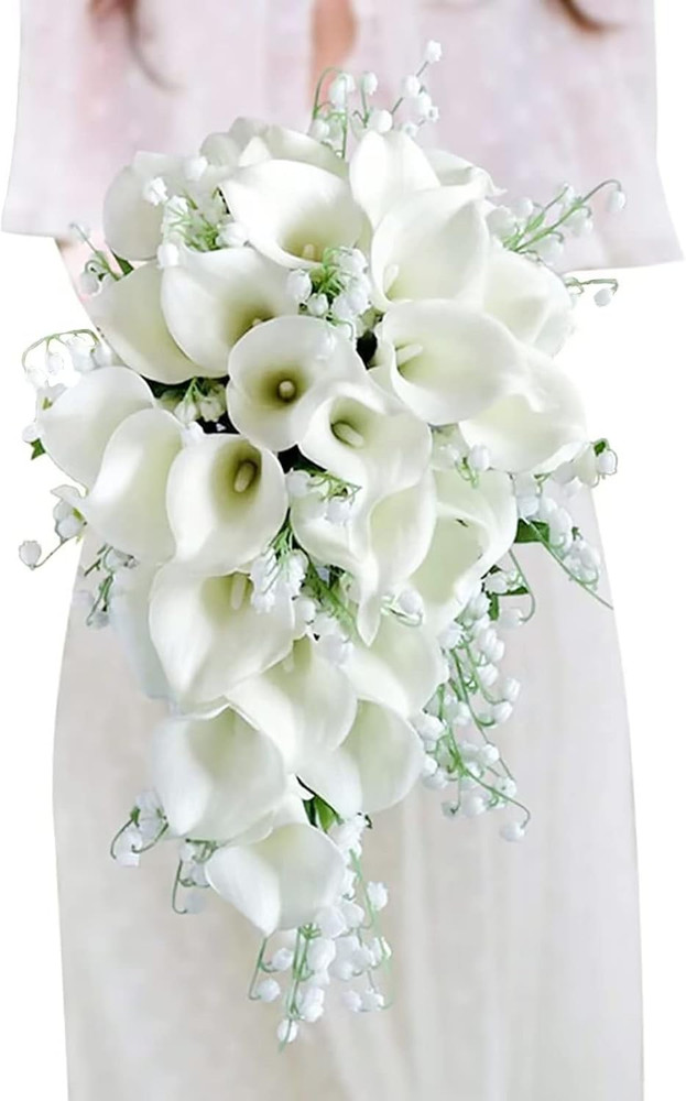 Elegant Cascading White Calla Lily Bridal Bouquet – Waterfall Design