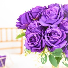 PURPLE 2 Bushes 18″ ARTIFICIAL Faux Silk Rose FLOWERS Bouquet Wedding Decoration