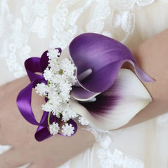 2 Set Purple Artificial Flower Calla Lily Flowers Corsage and Boutonniere for We
