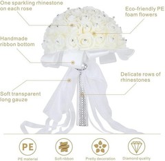 Chic White Bridal Bouquet with Foam Roses for Parties and Anniversaries