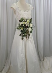 Petite Whites and Pine Faux Silk Cascade Wedding Bouquet