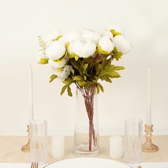 WHITE 2 Bouquets 19″ Silk Peony FLOWERS Artificial Floral Bushes Party Events