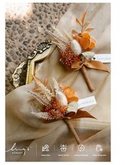 5 Groomsmen Boutonniere Rust Yellow Terracotta Artificial Wedding Flower Damg