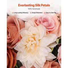 (5-Pack) Artificial Wedding Arch Arbor Flowers Kit with 33 Ft. Draping Fabric, L
