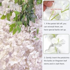 12Pcs Artificial Wisteria Flowers 3.6 Feet/Piece White Dense Artificial Fake