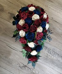 Burgundy Navy Blue White Cascade Bridal Bouquet Sola Wood Wedding Flowers