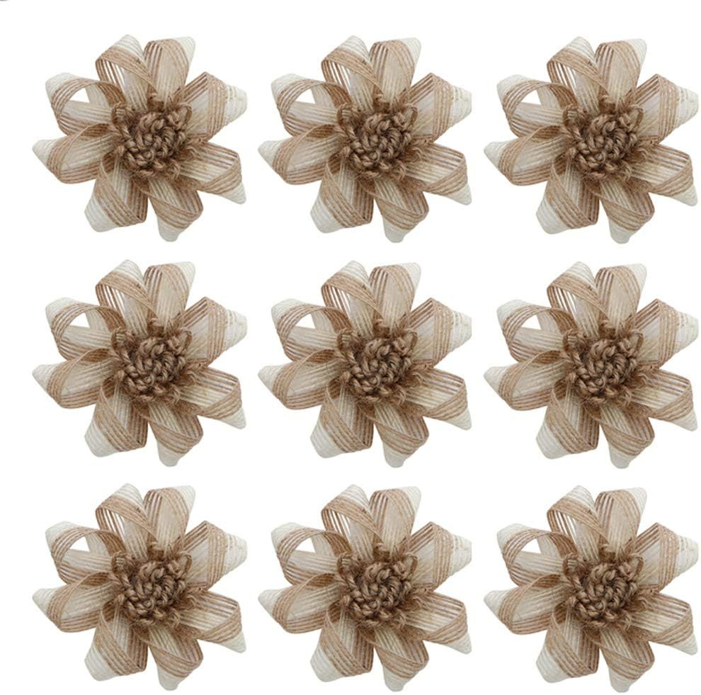 9PCS Handmade Burlap Flowers Rustic Jute Twine Rose for DIY Handmade Wedding Par