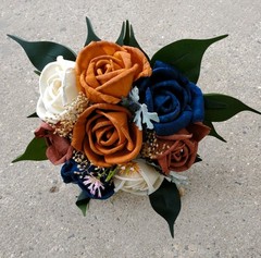Burnt Orange Navy Bridal Bouquet Fall Colors Wedding Flowers Sola Wood Cascade