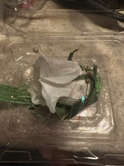Now & Forever Keepsake Silk White Rose Corsage Boutonniere W/Light Green Ribbon