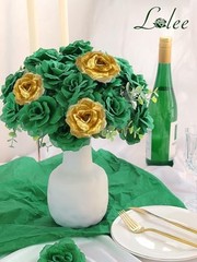 108pcs Roses Head Flowers with Stem – Emerald Green Gold Artificial Green-gold