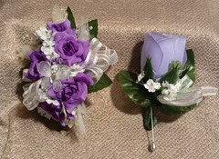 NEW 5″ Artificial Purple Rose Wrist Corsage Pearls, Butterfly Lavender Bout