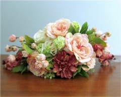 Silk Flower Cascade BRIDAL BOUQUET Pink Mauve Roses Dahlia Wisteria Eucalyptus