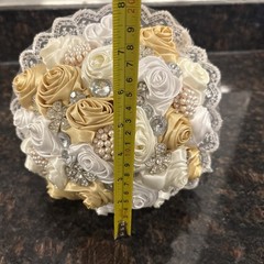 White and Ivory Satin Roses Brooch Wedding Bouquet For Bride💛🤍👑